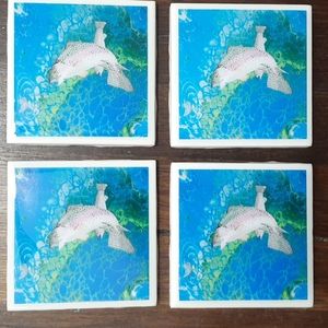 Hand Crafted Resin Coasters Rainbow Trout Fluid Art Home Decor Essential